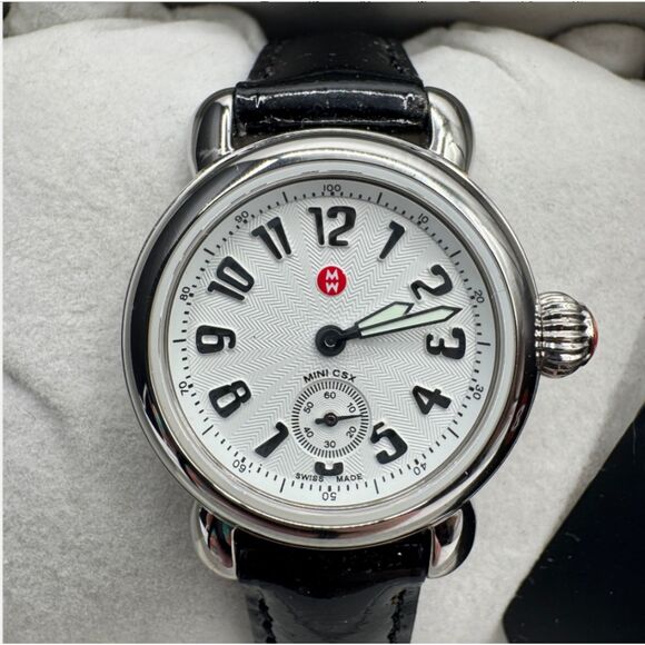 NWT Michele Mini CSX 26mm Swiss Watch Sapphire Black Patent Leather Box Rare main image 10